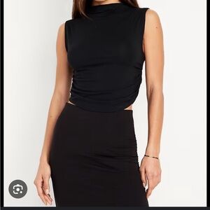 Sleeveless Black Ruched Top and Ruched Skirt Set